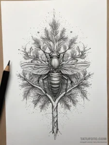 Tattoo sketch snowy tree cricket, tattoo line... - эскиз тату (№1757539779_0, 10.09.2025 21:29) — Tatufoto.com