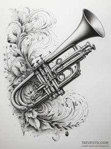 Tattoo sketch jazz age with a trumpet, tattoo... - эскиз тату (№1757543071_0, 10.09.2025 22:24) — Tatufoto.com