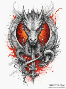 Tattoo sketch dragon with a flame, tattoo ske... - эскиз тату (№1757544037_0, 10.09.2025 22:40) — Tatufoto.com