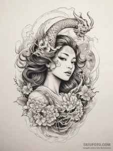 Tattoo sketch siren with a skull, tattoo sket... - эскиз тату (№1757545392_0, 10.09.2025 23:03) — Tatufoto.com
