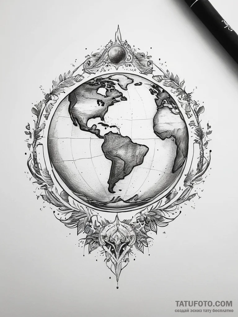 Tattoo sketch earth - эскиз тату (№1757548482_0, 10.09.2025 23:54) — Tatufoto.com