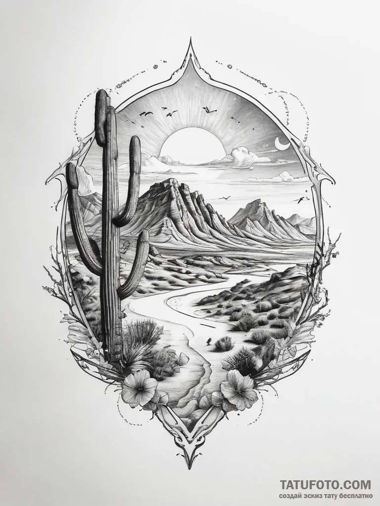 Tattoo sketch desert - эскиз тату (№1757549641_0, 11.09.2025 00:14) — Tatufoto.com