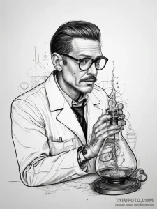 Tattoo sketch scientist a person in a lab - эскиз тату (№1757553310_0, 11.09.2025 01:15) — Tatufoto.com