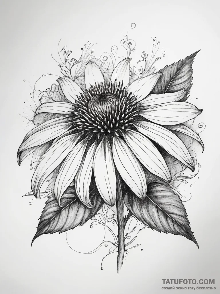 Tattoo sketch echinacea - эскиз тату (№1757555630_0, 11.09.2025 01:53) — Tatufoto.com
