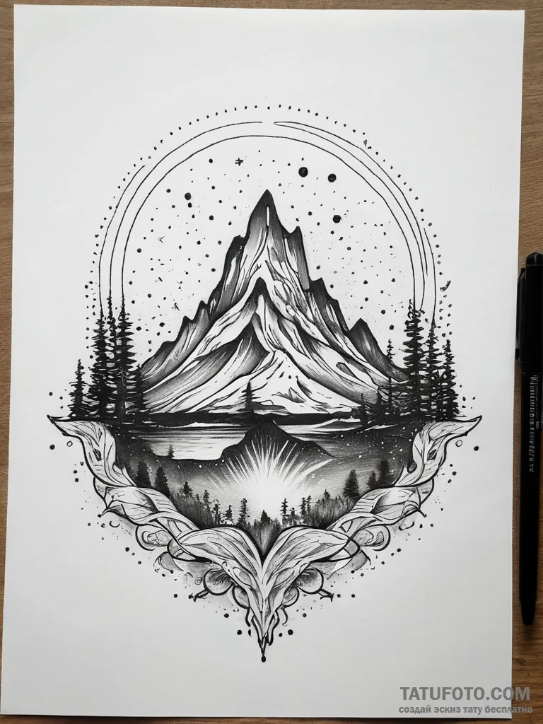 Tattoo sketch magical aurora borealis, tattoo... - эскиз тату (№1757555827_0, 11.09.2025 01:57) — Tatufoto.com