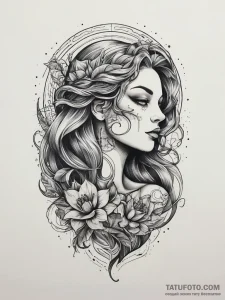 Tattoo sketch siren, ink illustration for tat... - эскиз тату (№1757556213_0, 11.09.2025 02:03) — Tatufoto.com