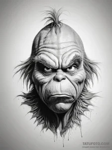 Tattoo sketch the grinch with a sad face - эскиз тату (№1757557189_0, 11.09.2025 02:19) — Tatufoto.com