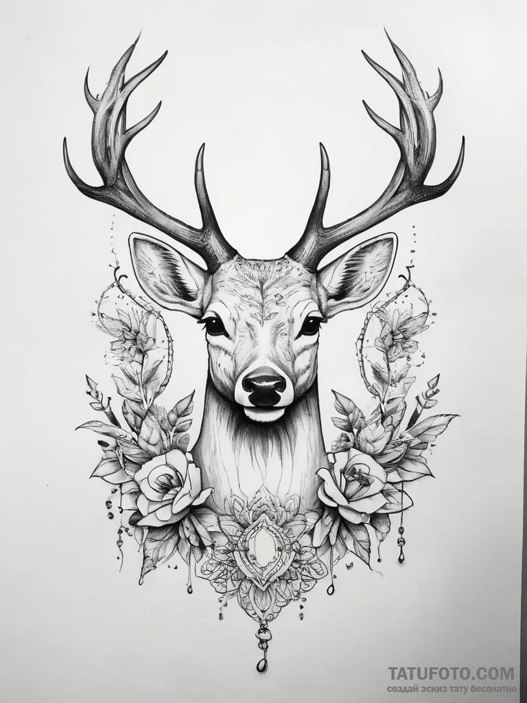 Tattoo sketch deer - эскиз тату (№1757557971_0, 11.09.2025 02:32) — Tatufoto.com
