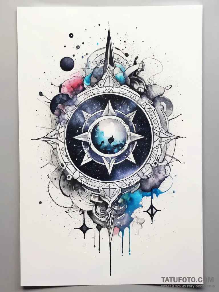 Tattoo sketch cosmic scene, concept art for t... - эскиз тату (№1757558746_0, 11.09.2025 02:45) — Tatufoto.com