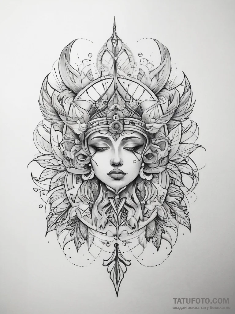 Tattoo sketch divine legend, tattoo line art,... - эскиз тату (№1757559524_0, 11.09.2025 02:58) — Tatufoto.com