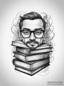 Tattoo sketch nerd glasses and books, concept... - эскиз тату (№1757560109_0, 11.09.2025 03:08) — Tatufoto.com