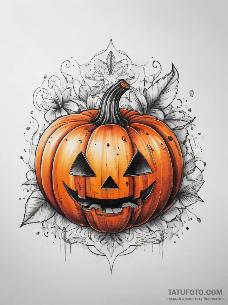 Tattoo sketch clove with a pumpkin, ink illus... - эскиз тату (№1757560302_0, 11.09.2025 03:11) — Tatufoto.com