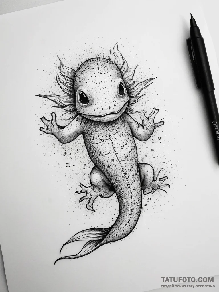 Tattoo sketch axolotl, tattoo drawing outline... - эскиз тату (№1757561084_0, 11.09.2025 03:24) — Tatufoto.com