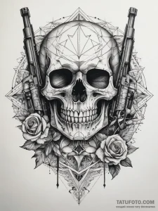 Tattoo sketch skull with a rifle, tattoo sket... - эскиз тату (№1757563032_0, 11.09.2025 03:57) — Tatufoto.com