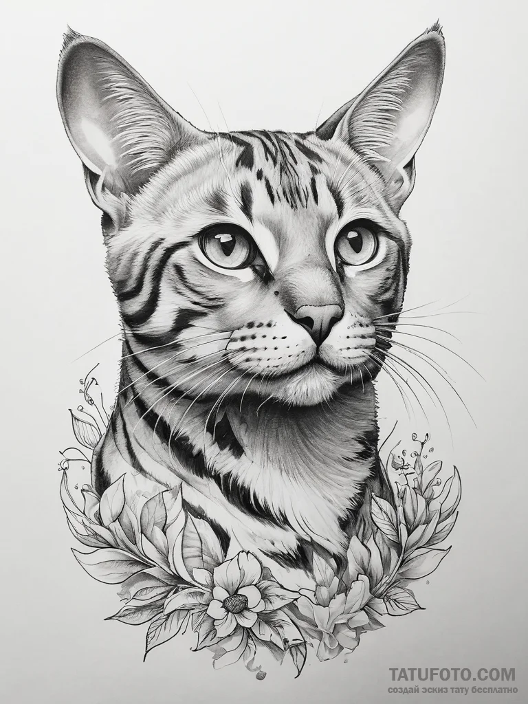 Tattoo sketch bengal cat - эскиз тату (№1757563620_0, 11.09.2025 04:07) — Tatufoto.com