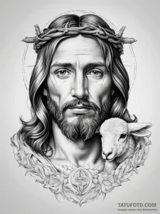 Tattoo sketch jesus with lamb - эскиз тату (№1757564791_0, 11.09.2025 04:26) — Tatufoto.com