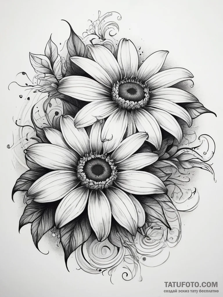 Tattoo sketch black-eyed susan, tattoo line a... - эскиз тату (№1757566350_0, 11.09.2025 04:52) — Tatufoto.com