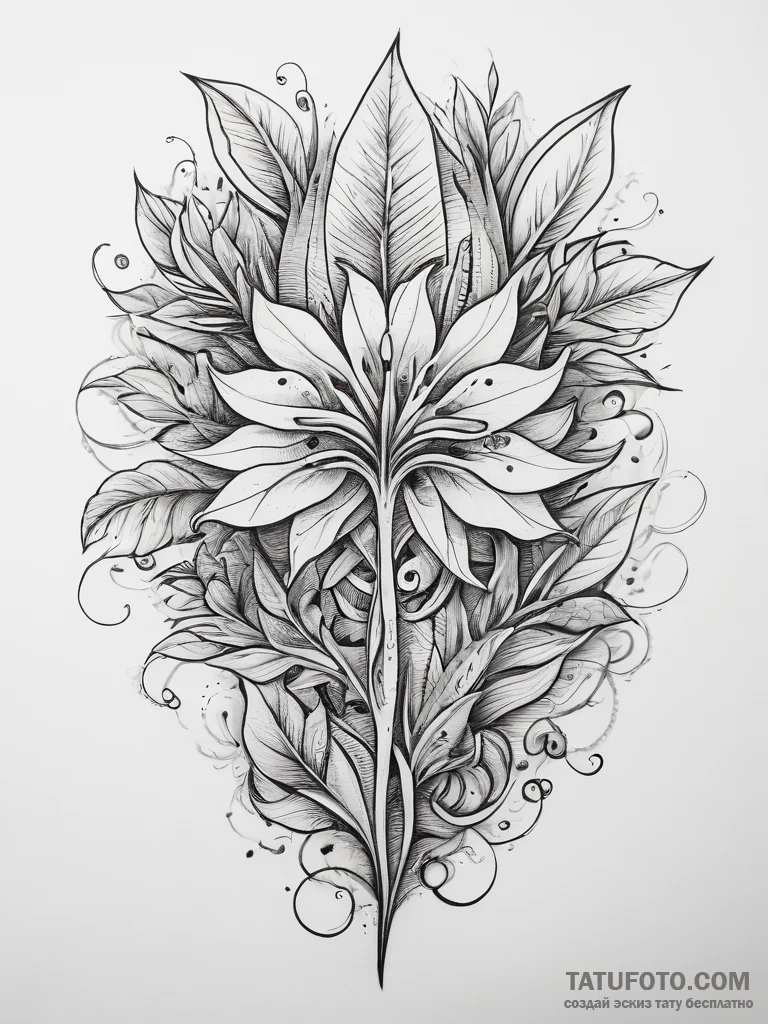 Tattoo sketch a symbolic plant, ink illustrat... - эскиз тату (№1757566545_0, 11.09.2025 04:55) — Tatufoto.com