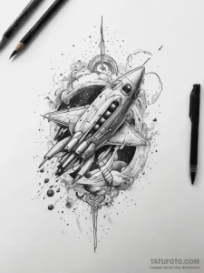 Tattoo sketch cosmic plane - эскиз тату (№1757566741_0, 11.09.2025 04:59) — Tatufoto.com