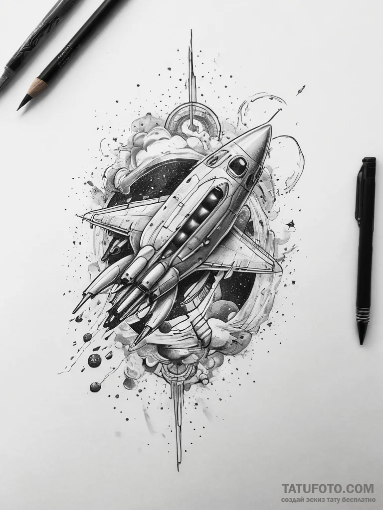 Tattoo sketch cosmic plane - эскиз тату (№1757566741_0, 11.09.2025 04:59) — Tatufoto.com