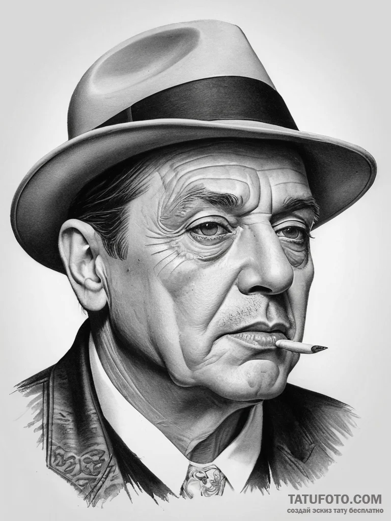 Tattoo sketch paul castellano with a hat - эскиз тату (№1757566936_0, 11.09.2025 05:02) — Tatufoto.com