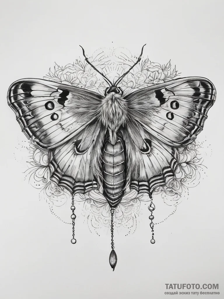 Tattoo sketch gypsy moth - эскиз тату (№1757569848_0, 11.09.2025 05:50) — Tatufoto.com
