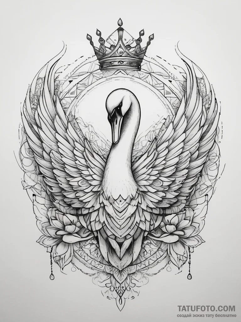 Tattoo sketch swan with crown, tattoo sketch... - эскиз тату (№1757570042_0, 11.09.2025 05:54) — Tatufoto.com