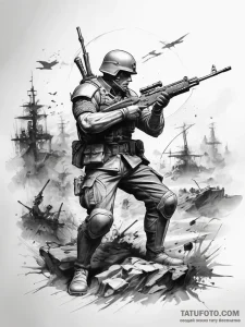 Tattoo sketch battlefield scene - эскиз тату (№1757570823_0, 11.09.2025 06:07) — Tatufoto.com