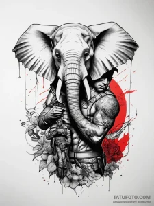 Tattoo sketch soldier with an elephant, tatto... - эскиз тату (№1757578793_0, 11.09.2025 08:19) — Tatufoto.com
