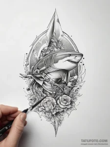 Tattoo sketch soldier with a shark, tattoo dr... - эскиз тату (№1757580157_0, 11.09.2025 08:42) — Tatufoto.com