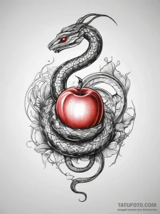 Tattoo sketch serpent with an apple, artistic... - эскиз тату (№1757580548_0, 11.09.2025 08:49) — Tatufoto.com
