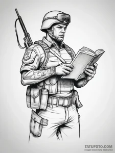 Tattoo sketch soldier with a book, tattoo dra... - эскиз тату (№1757581715_0, 11.09.2025 09:08) — Tatufoto.com