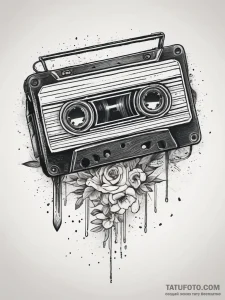 Tattoo sketch 80s cassette tape, ink illustra... - эскиз тату (№1757583265_0, 11.09.2025 09:34) — Tatufoto.com