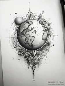 Tattoo sketch geometric planet, tattoo flash... - эскиз тату (№1757583458_0, 11.09.2025 09:37) — Tatufoto.com