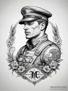 Tattoo sketch soldier with a name, ink illust... - эскиз тату (№1757586165_0, 11.09.2025 10:22) — Tatufoto.com