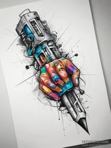 Tattoo sketch hands with a futuristic weapon,... - эскиз тату (№1757588489_0, 11.09.2025 11:01) — Tatufoto.com