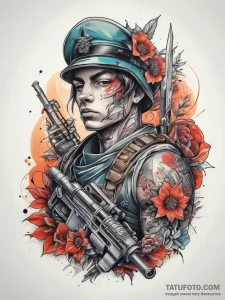 Tattoo sketch soldier with a key, tattoo line... - эскиз тату (№1757588683_0, 11.09.2025 11:04) — Tatufoto.com