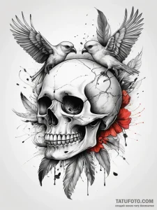 Tattoo sketch череп с пером и птицами, tattoo... - эскиз тату (№1757591006_0, 11.09.2025 11:43) — Tatufoto.com