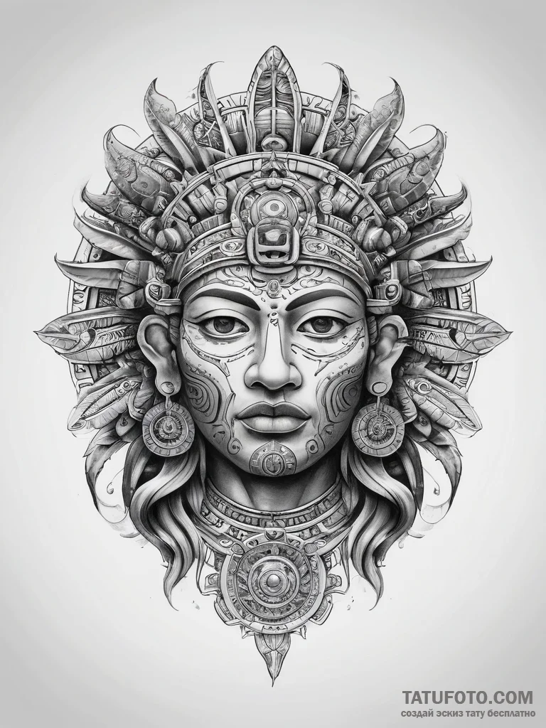 Tattoo sketch mayan sun god - эскиз тату (№1757591779_0, 11.09.2025 11:56) — Tatufoto.com
