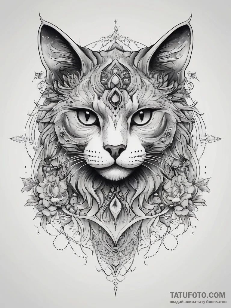 Tattoo sketch cosmic cat, ink illustration fo... - эскиз тату (№1757591973_0, 11.09.2025 11:59) — Tatufoto.com
