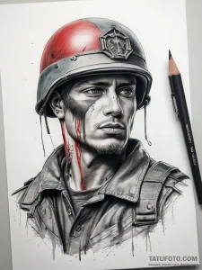 Tattoo sketch soldier with a thread, artistic... - эскиз тату (№1757592745_0, 11.09.2025 12:12) — Tatufoto.com