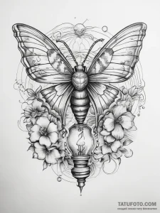 Tattoo sketch a moth with a light bulb, tatto... - эскиз тату (№1757596232_0, 11.09.2025 13:10) — Tatufoto.com