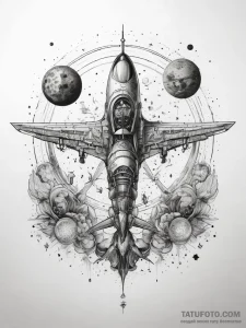 Tattoo sketch cosmic plane - эскиз тату (№1757598552_0, 11.09.2025 13:49) — Tatufoto.com