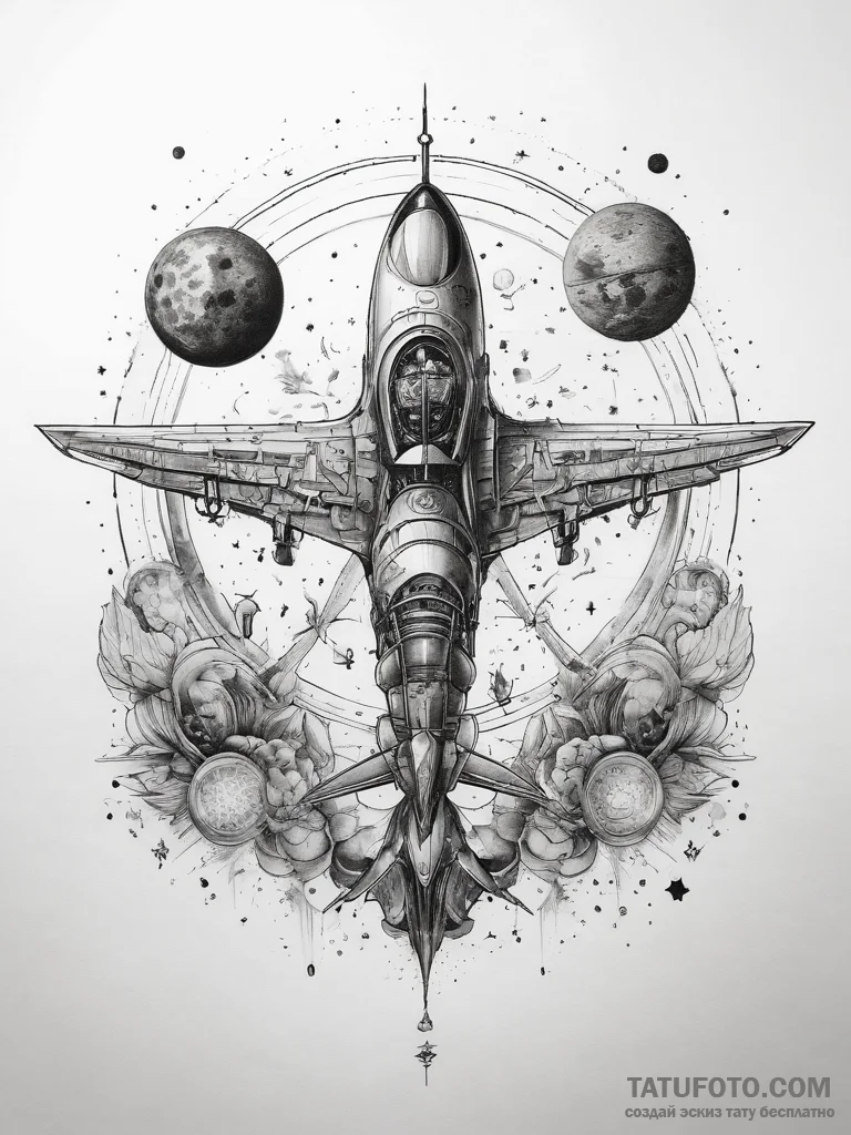 Tattoo sketch cosmic plane - эскиз тату (№1757598552_0, 11.09.2025 13:49) — Tatufoto.com