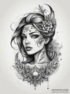 Tattoo sketch cosmic self, concept art for ta... - эскиз тату (№1757600096_0, 11.09.2025 14:14) — Tatufoto.com