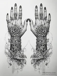 Tattoo sketch hands with a chain, artistic ta... - эскиз тату (№1757601452_0, 11.09.2025 14:37) — Tatufoto.com