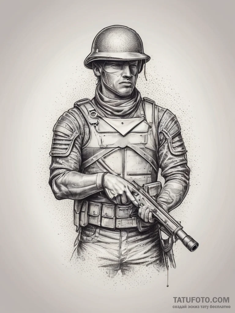 Tattoo sketch soldier with a scroll, ink illu... - эскиз тату (№1757602227_0, 11.09.2025 14:50) — Tatufoto.com