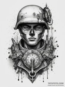 Tattoo sketch soldier with a lock, concept ar... - эскиз тату (№1757602421_0, 11.09.2025 14:53) — Tatufoto.com