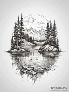 Tattoo sketch озеро, ink illustration for tat... - эскиз тату (№1757602615_0, 11.09.2025 14:56) — Tatufoto.com
