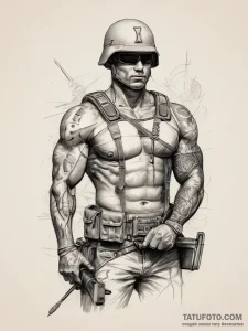 Tattoo sketch soldier with a brush, tattoo sk... - эскиз тату (№1757604166_0, 11.09.2025 15:22) — Tatufoto.com